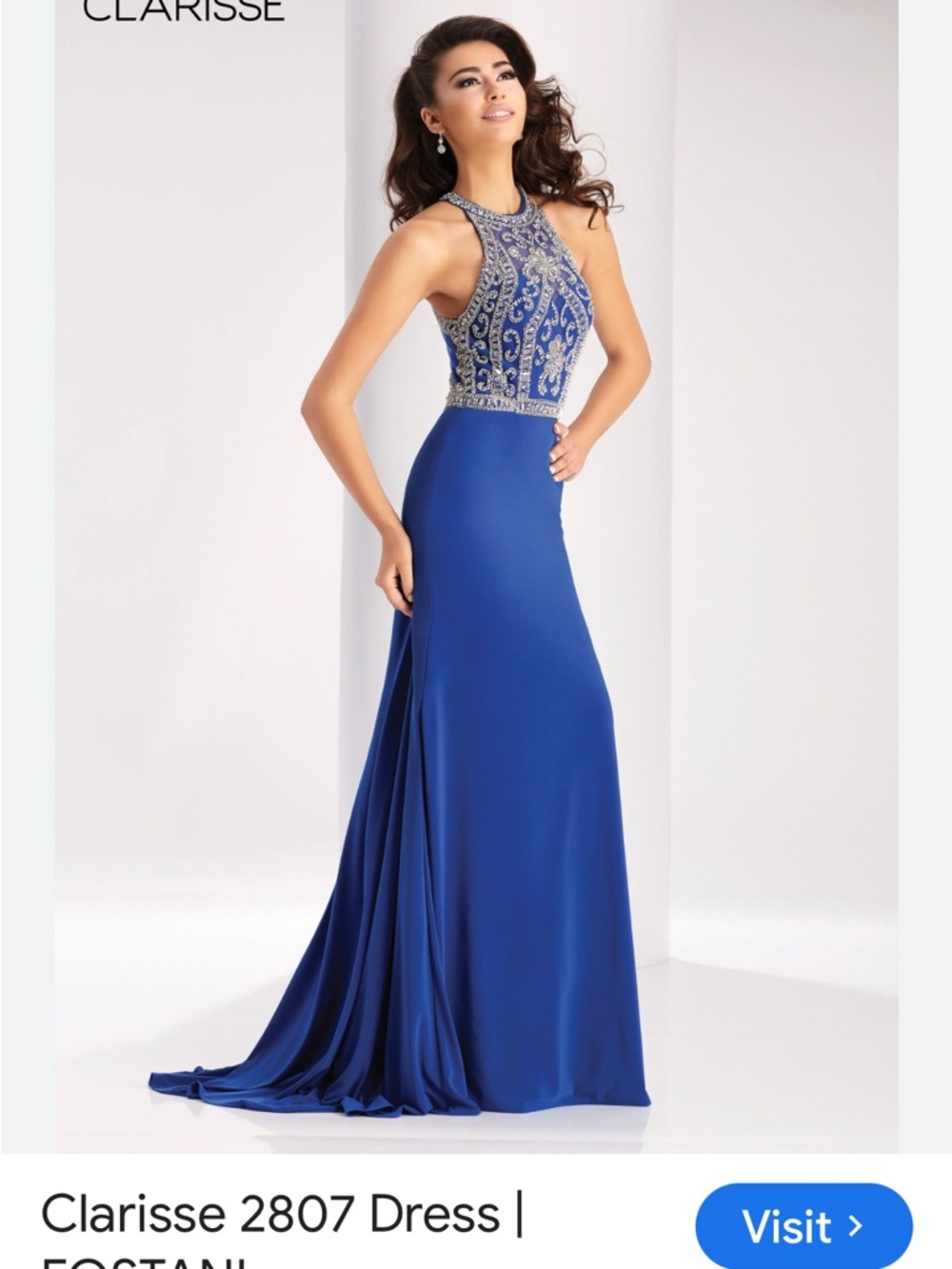 Clarisse Royal Blue Embellished Halter Evening Gown #2807 Size 2
